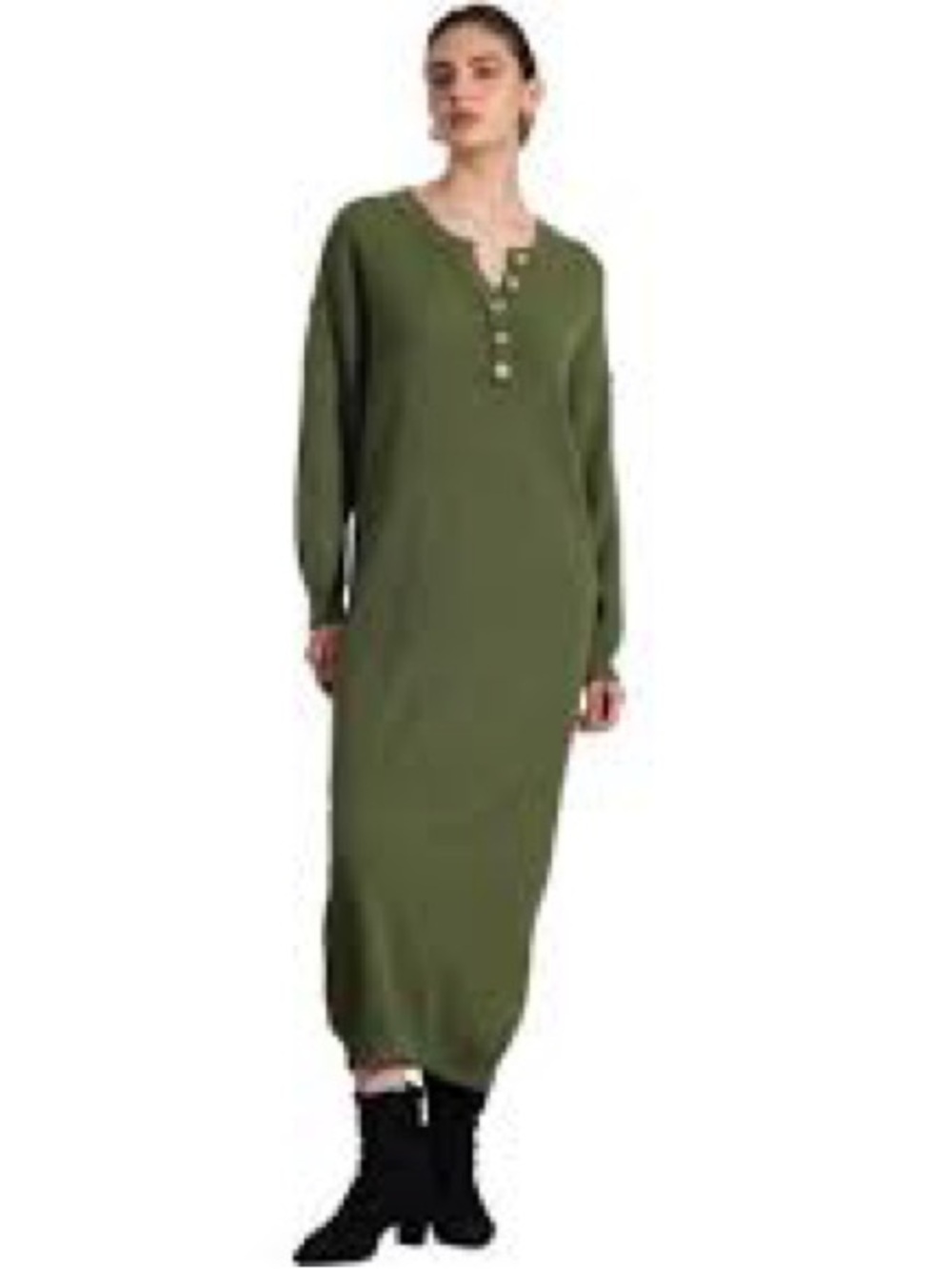Long Sleeve Olive Button-Front Maxi Dress